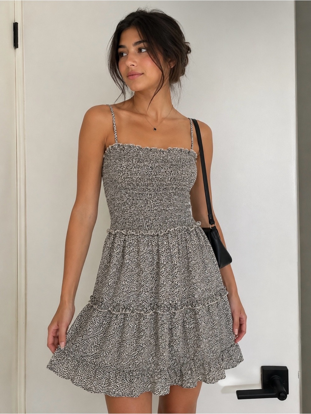 Jessica Simpson Black & White Smocked Tiered Mini Dress - Picture 1 of 3